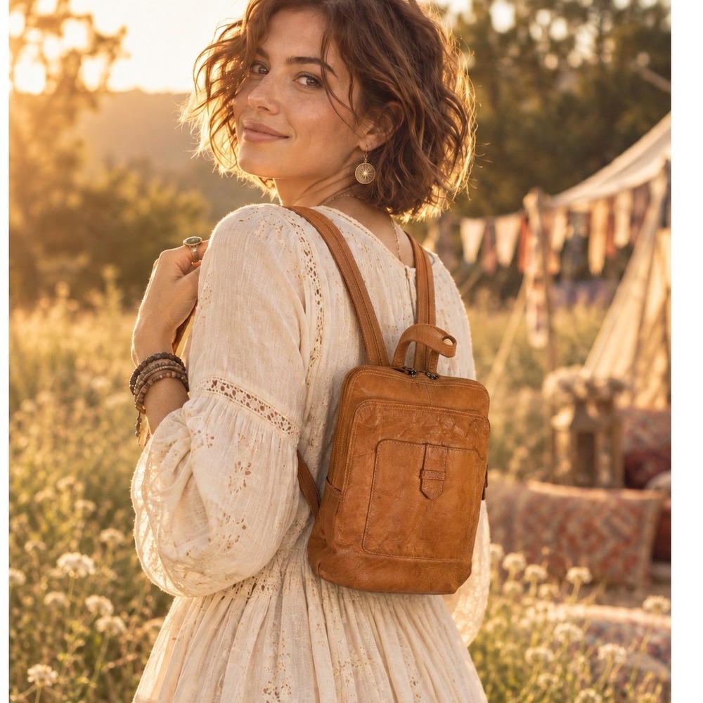 Chaos Leather Collection Vintage Sling Backpack Convertible Tan Leather Bag OS - Picture 1 of 11